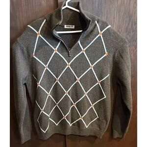 EMME UNO MENS XXL 2XL Brown ITALY WOOL Blend Argyle Diamond 1/4 Zip SWEATER